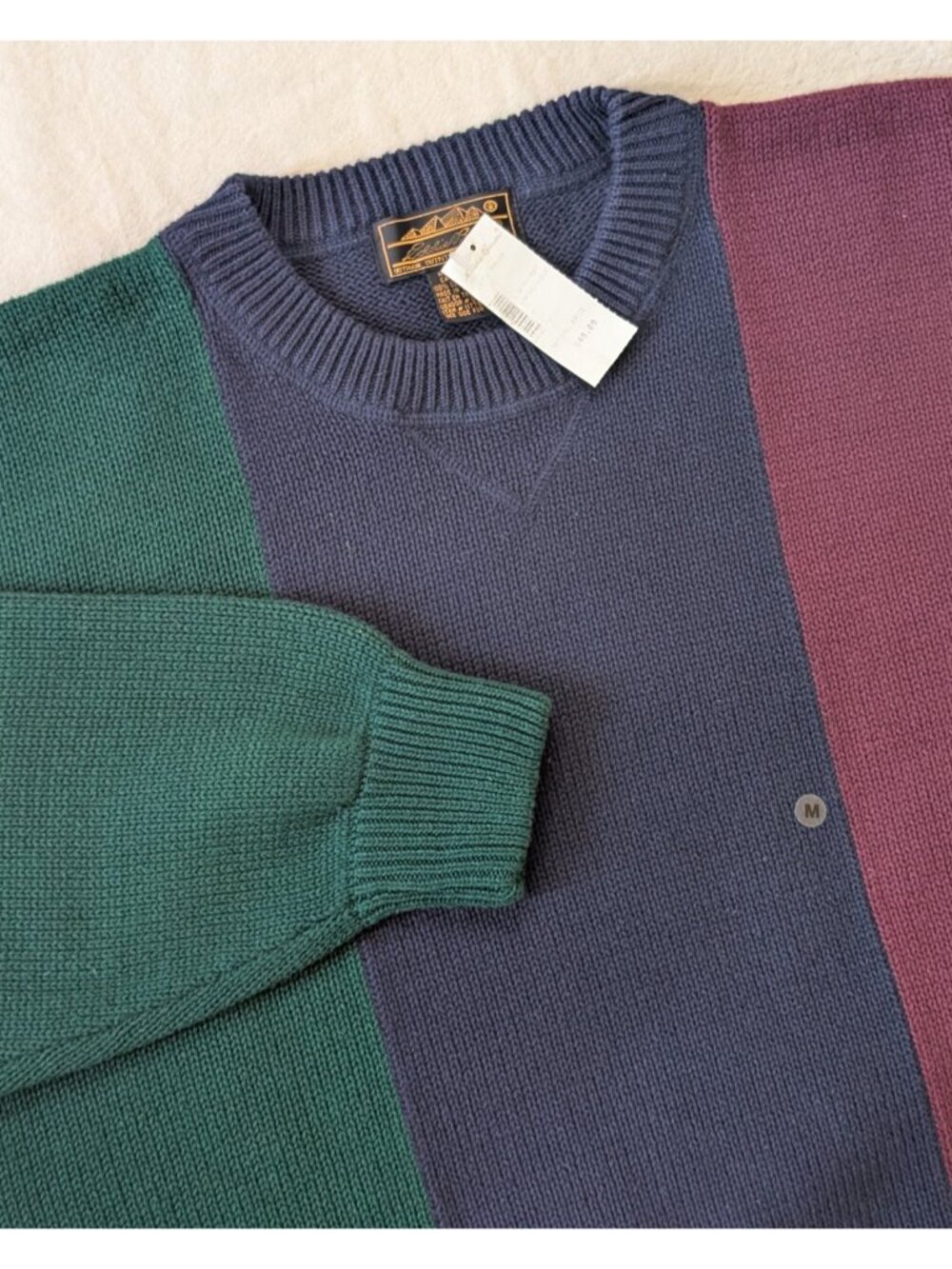 Eddie Bauer Vintage 90s Deadstock NWT Cotton Knit Colorblock Sweater Size Medium